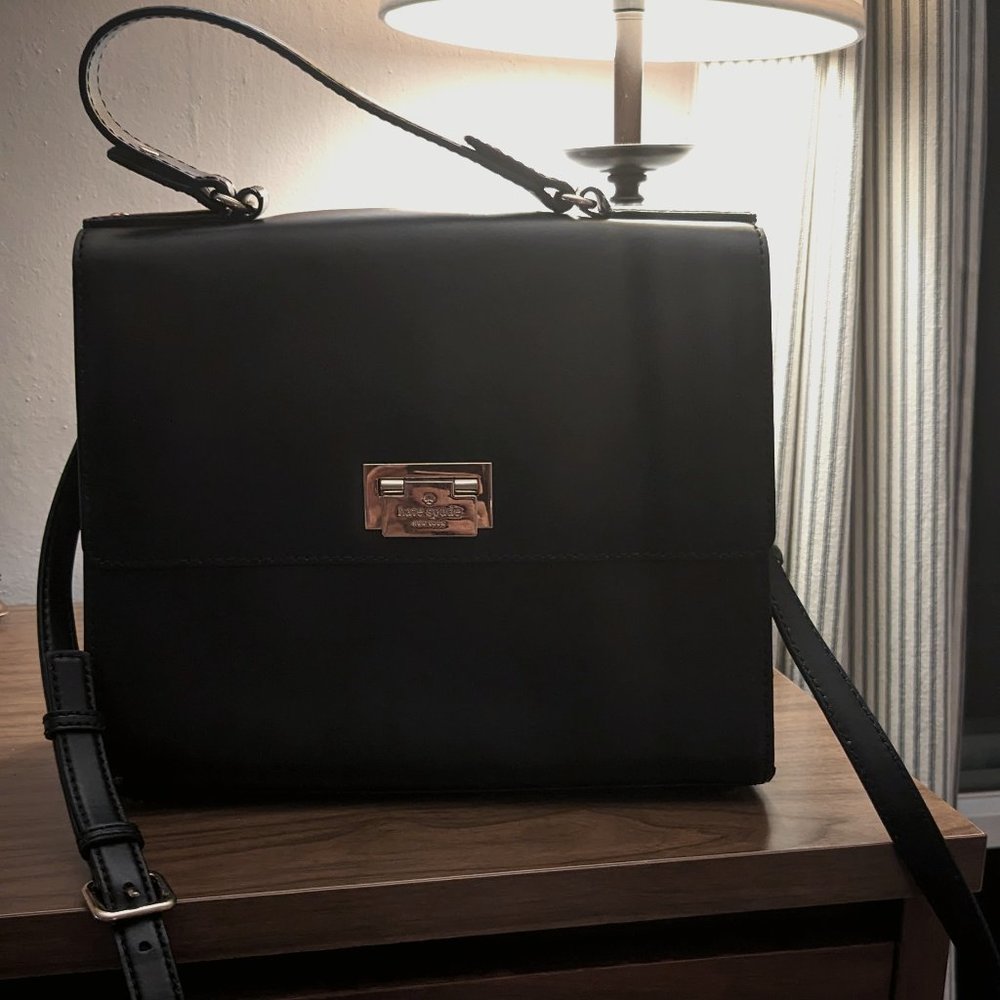 Kate Spade Doris Harwood Place Top Handle Black Leather Satchel Bag